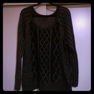 Cozy Lattice Detail Gold Metallic Sweater